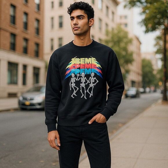 Preme Dancing Skelton Long Sleeve Streetwear Shirt Black / Multicolor Men's XXL - Picture 3 of 10